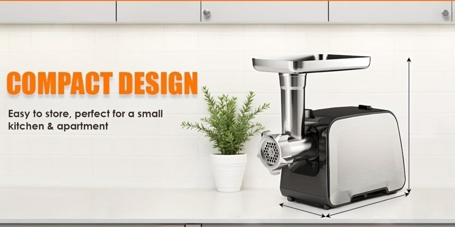 Heavy Duty Electric Meat Grinder & Sausage Stuffer – Stainless Steel with 2 Blades, 2 Cutting Plates, Sausage Tube & Kubbe Kit for Home