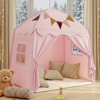 Kids Play Tent with Star Lights & Flags, Extra Large Indoor Outdoor Playhouse with Windows for Reading & Pretend Play
