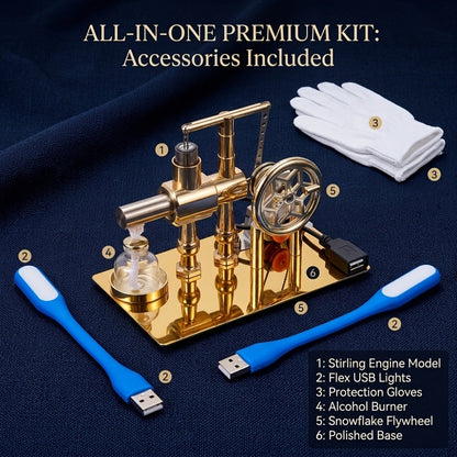 Stirling Engine Generator Kit Single Cylinder Stainless Steel, Real Working Heat Engine Model Generates Electricity