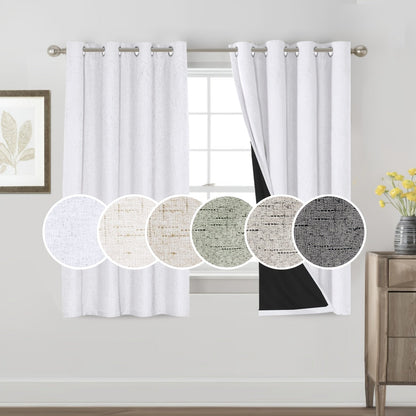Two-Panel Linen-Textured Blackout Curtain Set in Six Colors with 52-Inch Width and Four Lengths