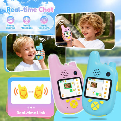 Kids Video Walkie Talkies 2 Pack with Video Call, Voice Changer & Dual Camera, Long Range Outdoor Toy