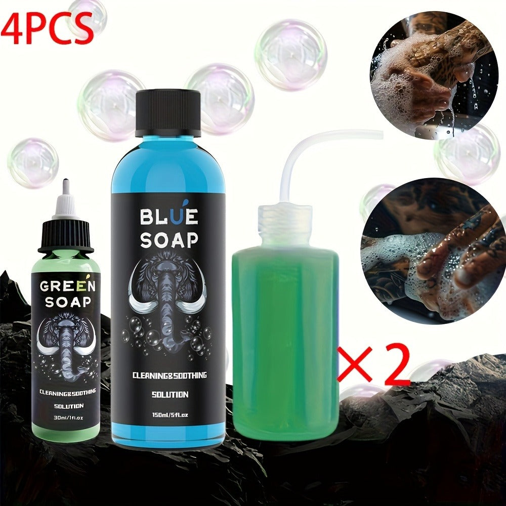 Tattoo Green Soap Kit Cleansing Solution with Squeeze Bottle – Green and Blue Tattoo Soap for Artists, Safe Color Foam Moisturizing Formula