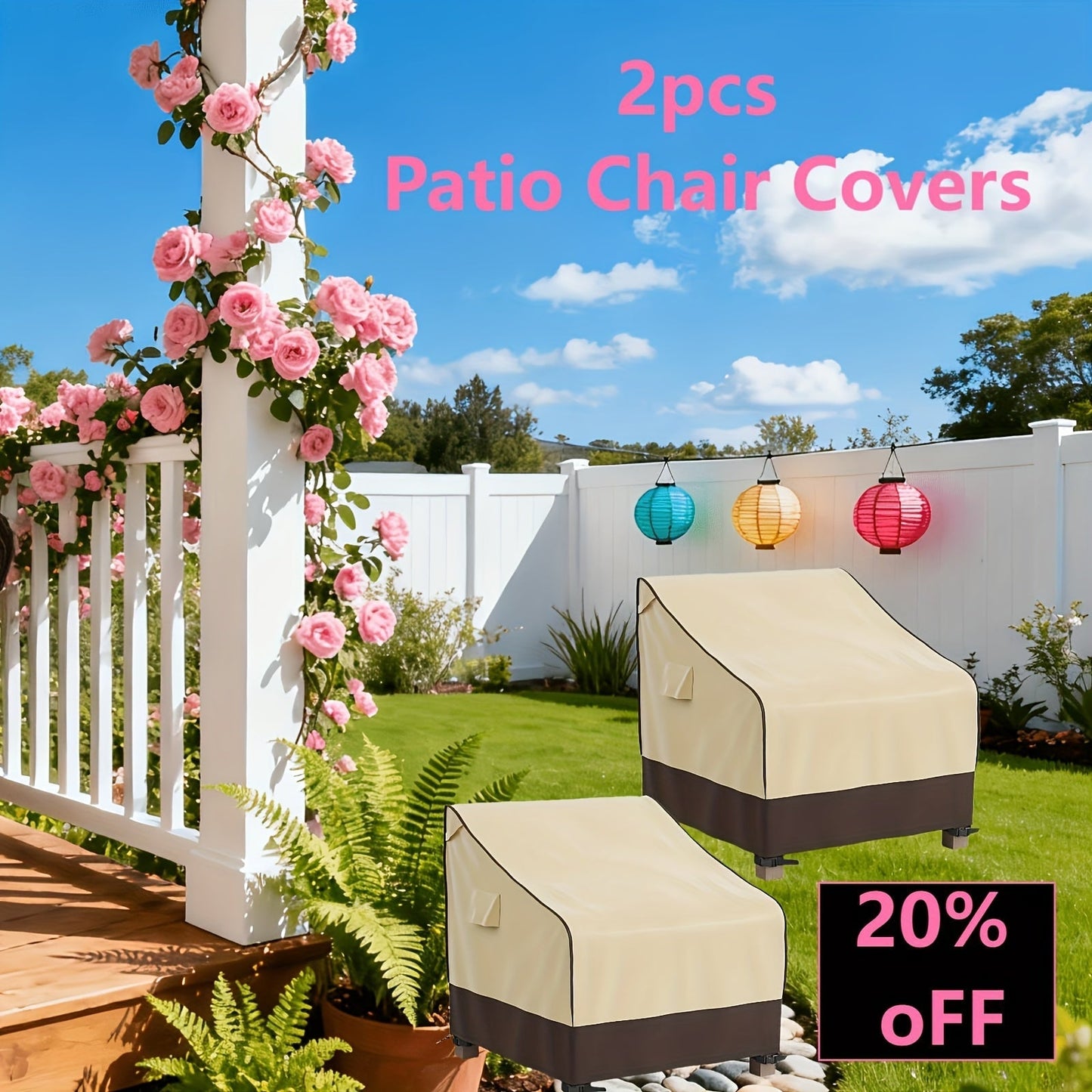 Two-Pack Patio Chair Covers in Beige and Brown with 32- or 35-Inch Width and 36-Inch Height