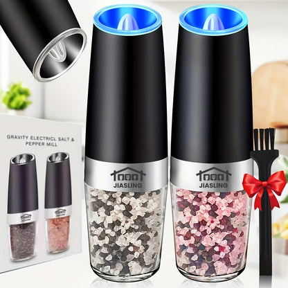 Electric Salt and Pepper Grinder Set 2PCS, Battery-Powered, LED Light, One-Handed Operation, Adjustable Coarseness