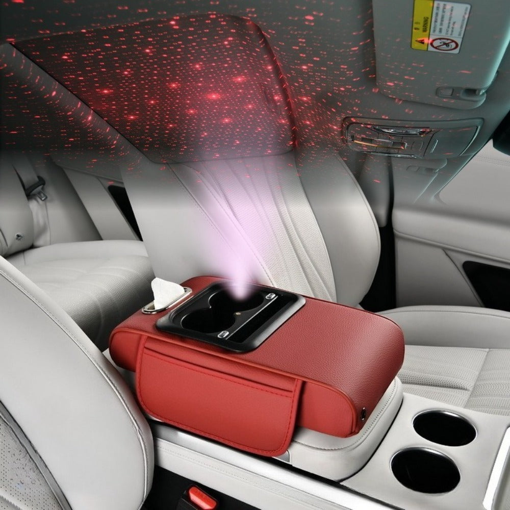 Car Armrest Box Cover Starry Sky Memory Foam Center Console Pad with Type-C USB Charging Port & Storage Pockets