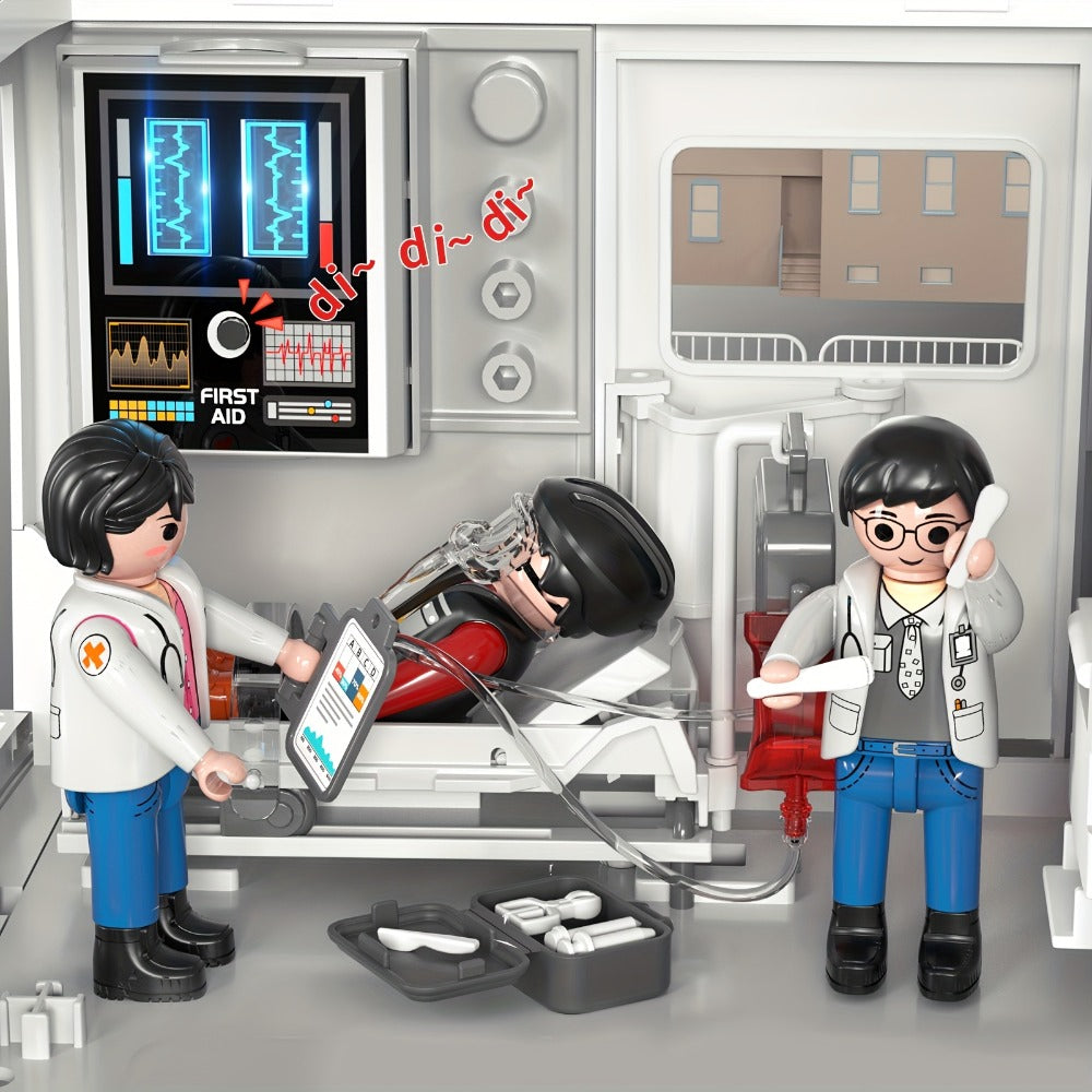 Ambulance Toy Playset for Kids Ages 3-8, Realistic Friction-Powered Emergency Vehicle with Flashing Lights & Siren Sound