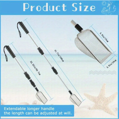 Stainless Steel Beach Sand Sifter with Retractable Telescopic Handle – Portable Sand Sieve for Treasure Hunting