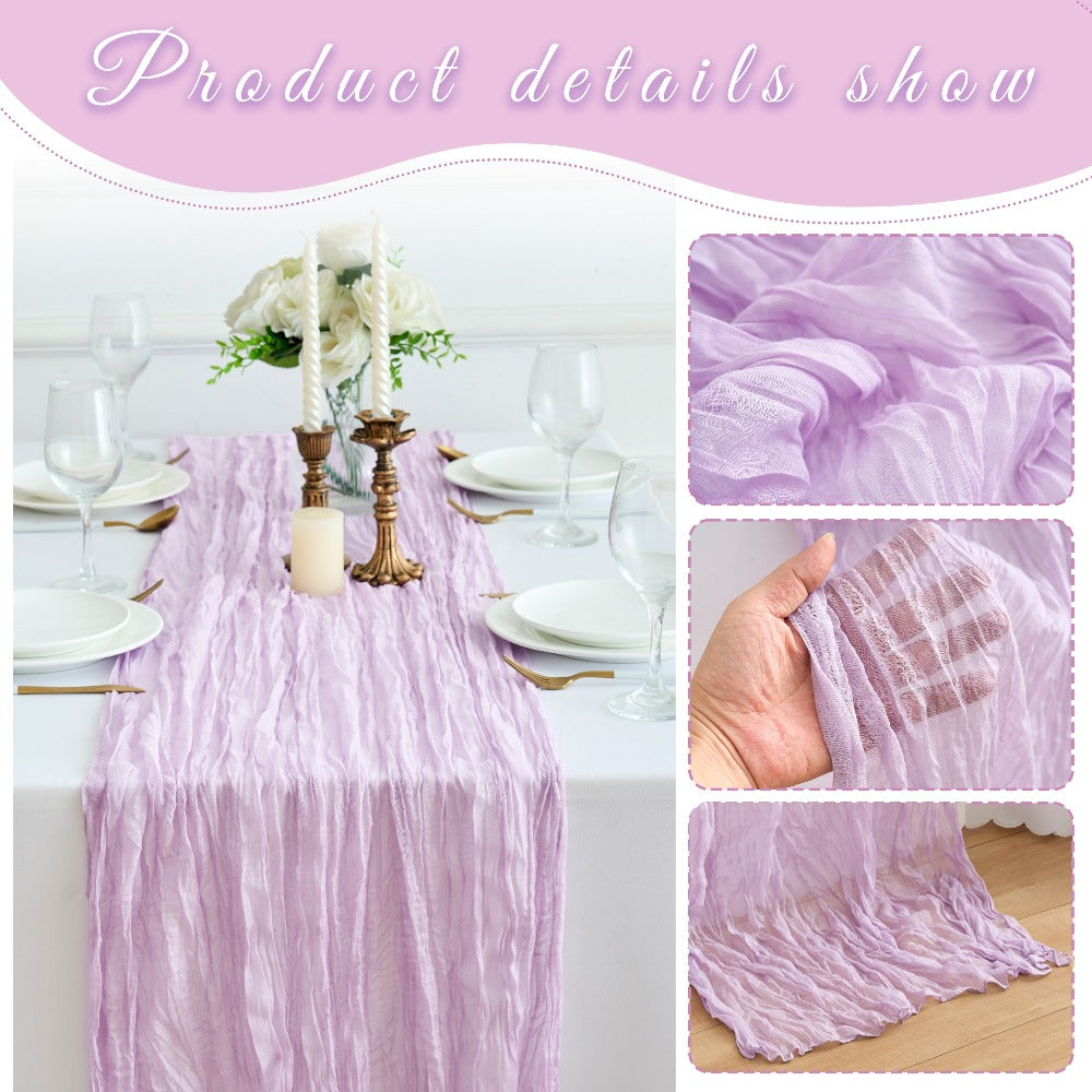 Ten-Piece Cheesecloth Table Runner Set, 19.6 x 120 Inches Each in Five Colors for Dining and Events