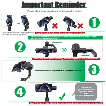 Handheld 3-Axis Smartphone Gimbal Stabilizer with Wireless Bluetooth No App Required Anti-Shake Video Recording