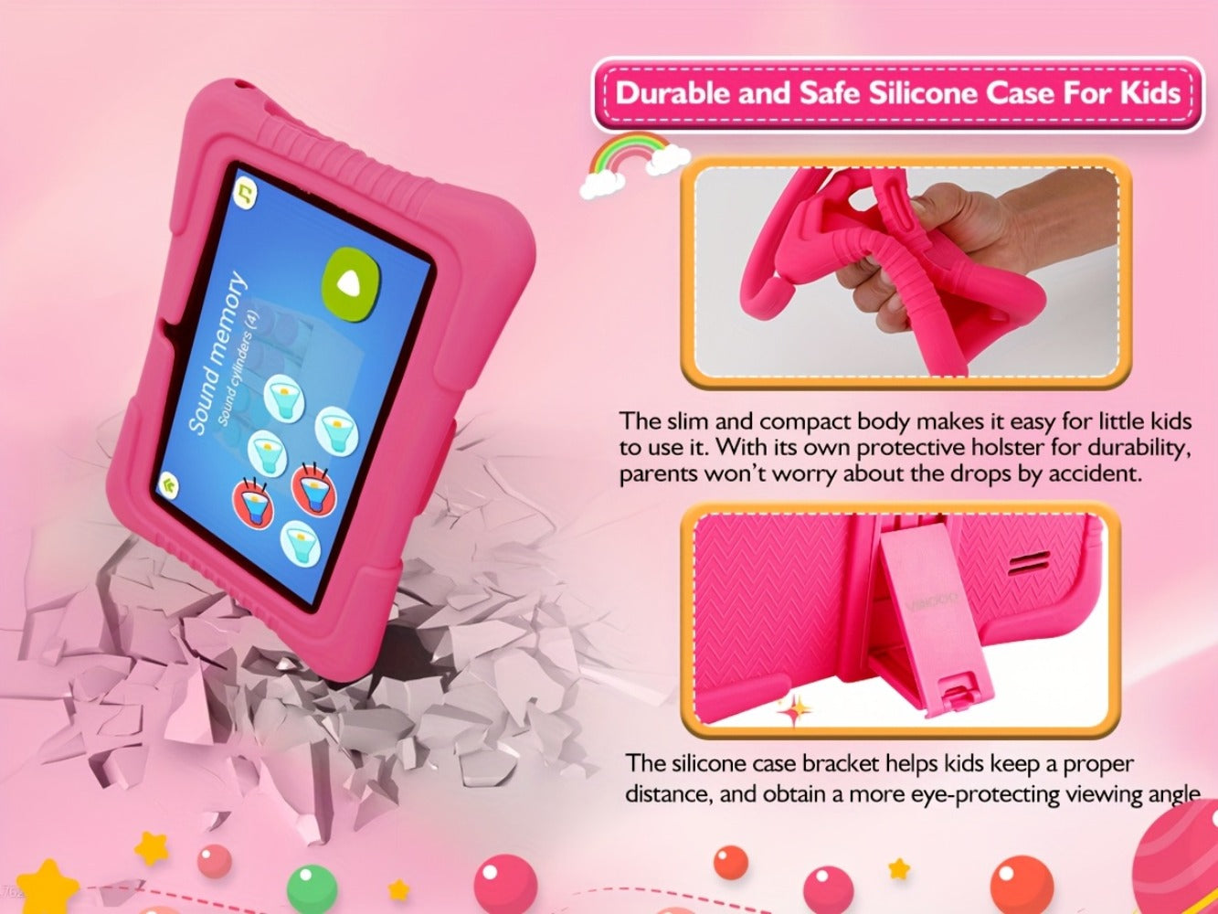 Veidoo Kids Tablet 7 Inch Eye Protection Screen 2GB RAM 32GB ROM Android WiFi Dual Camera Parental Control Educational Games Drop-Proof
