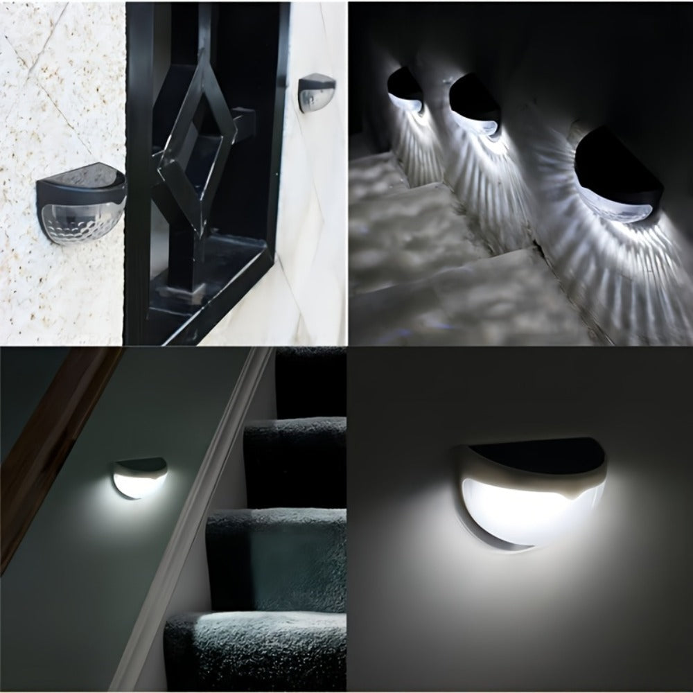 Six-Piece Solar Wall Light Set with Fan-Beam Pattern, 9 x 6.5 x 5cm Black Shells and Two Light Colors