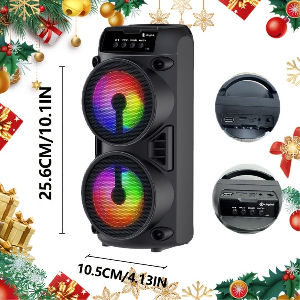 Portable Bluetooth Speaker 10-Inch Model with Dual 4-Inch Drivers, RGB Lights and FM Radio