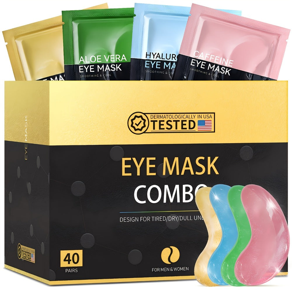 Collagen Eye Mask Patches 40 Pairs – Caffeine & Aloe Vera Under Eye Patches 4 Types Eye SPA Multi-Color Depuff Dark Circle Moisturizing
