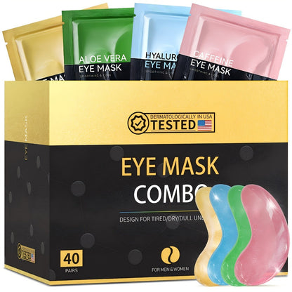 Collagen Eye Mask Patches 40 Pairs – Caffeine & Aloe Vera Under Eye Patches 4 Types Eye SPA Multi-Color Depuff Dark Circle Moisturizing