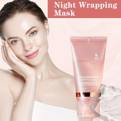 Collagen Night Mask with Jelly Brush, Alcohol-Free Squalane Gel Overnight Face Mask, Deep Nourishing &