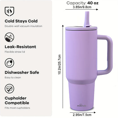Insulated Tumbler, 40oz Stainless Steel Travel Cup with Lid, Foldable Straw and Six Color Options