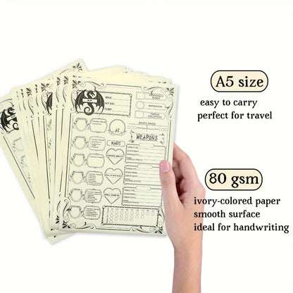 DnD 5e Character Sheet Set with Spell Tracker, A5 Player Journal for Dungeons & Dragons Campaigns
