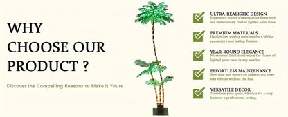 Solar Powered Artificial Palm Tree 7ft Triple Trunk 260 LED Lights 8 Modes Dimmable Timer for Entryways, Bedrooms and Living Spaces