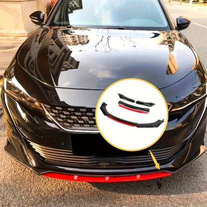 Car Front Lip Spoiler Kit 4pcs Universal ABS Front Bumper Splitter Spoiler Glossy Black Red Accent Aerodynamic Design Easy Clip-On Install