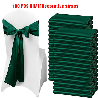 100pcs Satin Chair Sashes Bows for Wedding Banquet Party Event Decoration, 13 Colors, 18×275cm