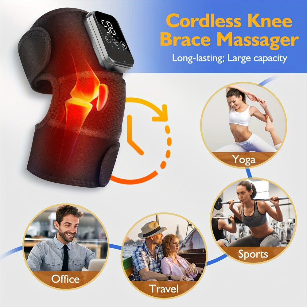 Heated Knee Massager with Heat and Vibration Massage, Wireless Portable Electric Knee Brace Wrap for Pain