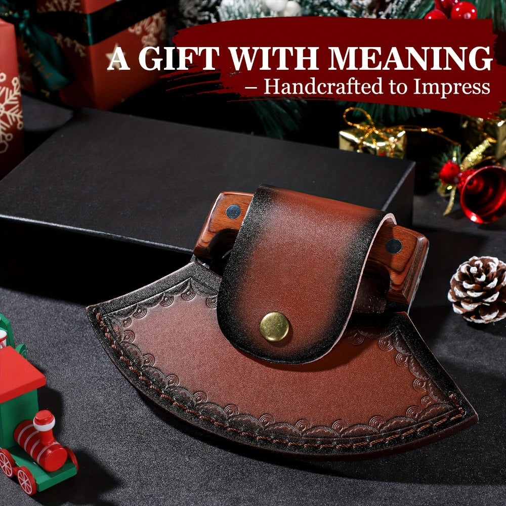 Hand-Forged Ulu Knife Rocker Blade High Carbon Steel Full Tang Rosewood Handle with Leather Sheath & Gift Box