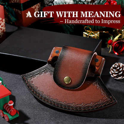 Hand-Forged Ulu Knife Rocker Blade High Carbon Steel Full Tang Rosewood Handle with Leather Sheath & Gift Box