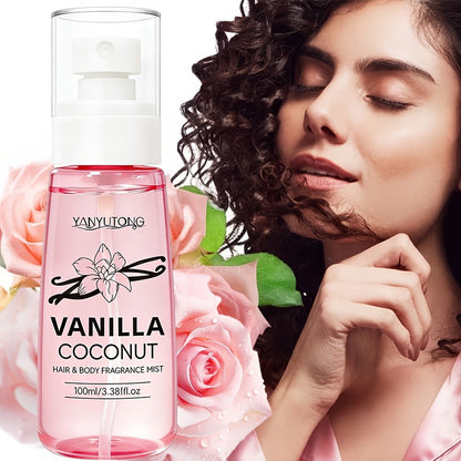 Coconut Vanilla Fragrance Mist Hair & Body Spray – Alcohol-Free with Vitamin E, Argan Oil & Glycerin, Moisturizing Long-Lasting Tropical