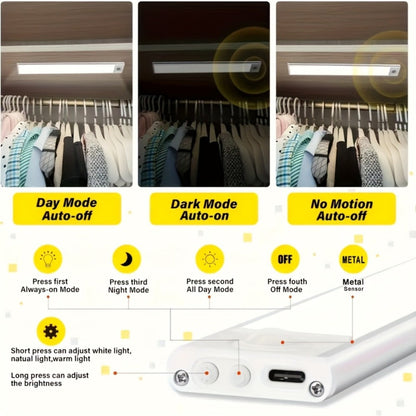 LED Motion Sensor Light USB-C Rechargeable 3 Color Temperatures Stepless Dimming Wireless for Entryways, Bedrooms and Living Spaces