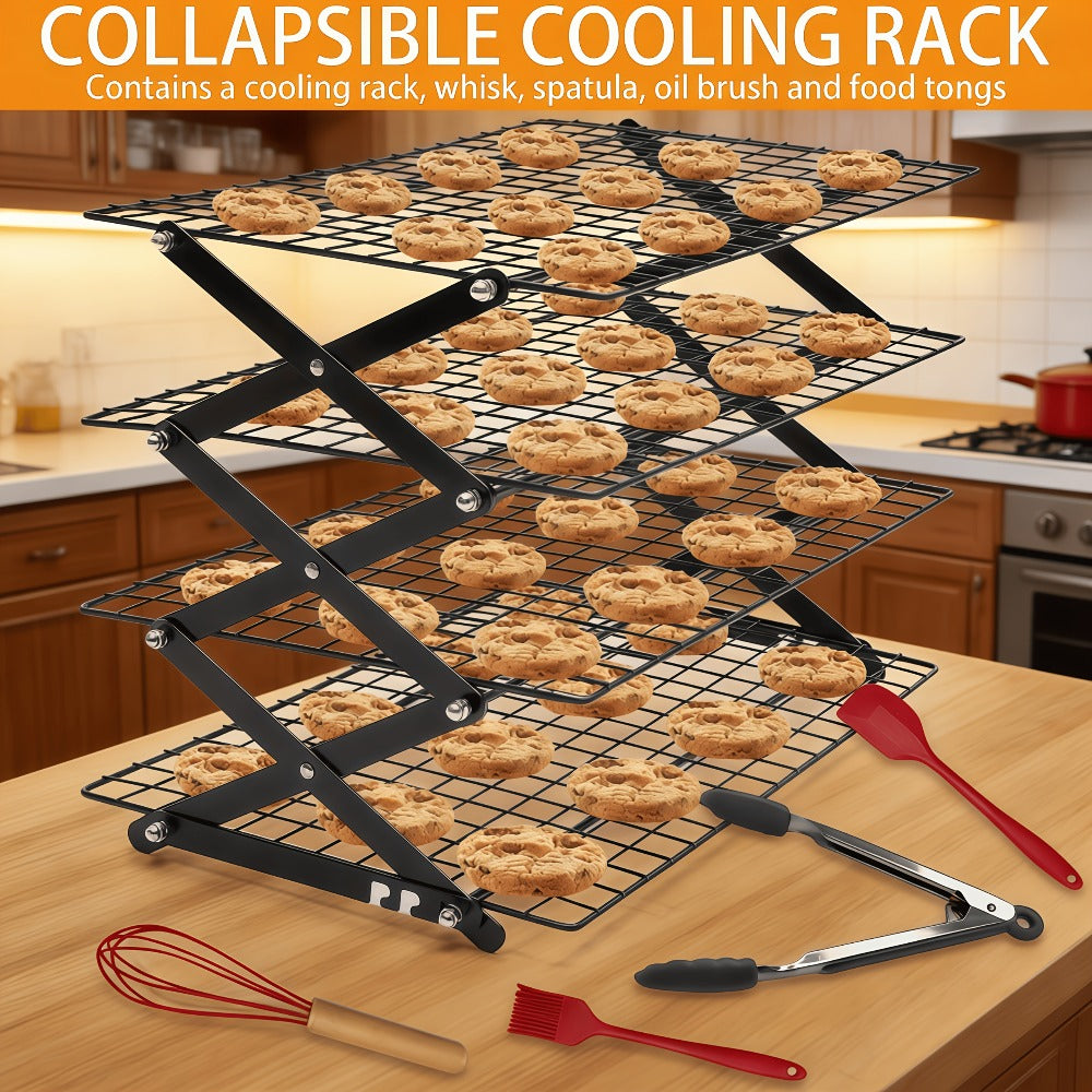 Foldable Cooling Rack Set, Stackable Oven Cookie Cake Drying Rack with Free Baking Tools (Silicone Spatula