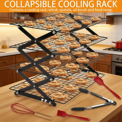 Foldable Cooling Rack Set, Stackable Oven Cookie Cake Drying Rack with Free Baking Tools (Silicone Spatula