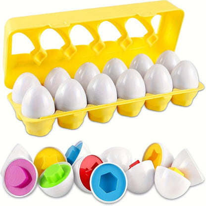 Color & Shape Matching Eggs Toy for Toddlers, Montessori Sorter Puzzle Set, Sensory Early Learning Fine Motor Skills Toy