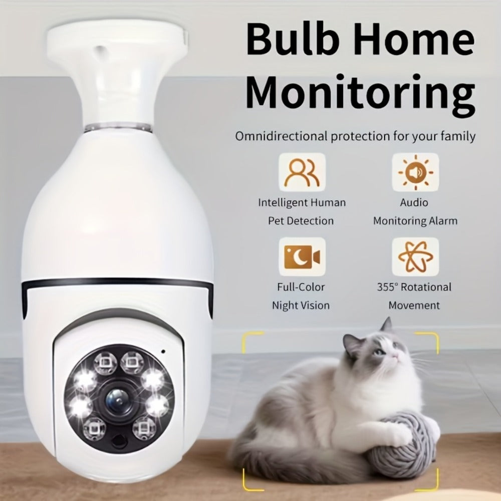 Indoor Security Camera 3MP Bulb-Socket Model with 360° Panoramic View, Dual-Band WiFi and Two-Way Audio