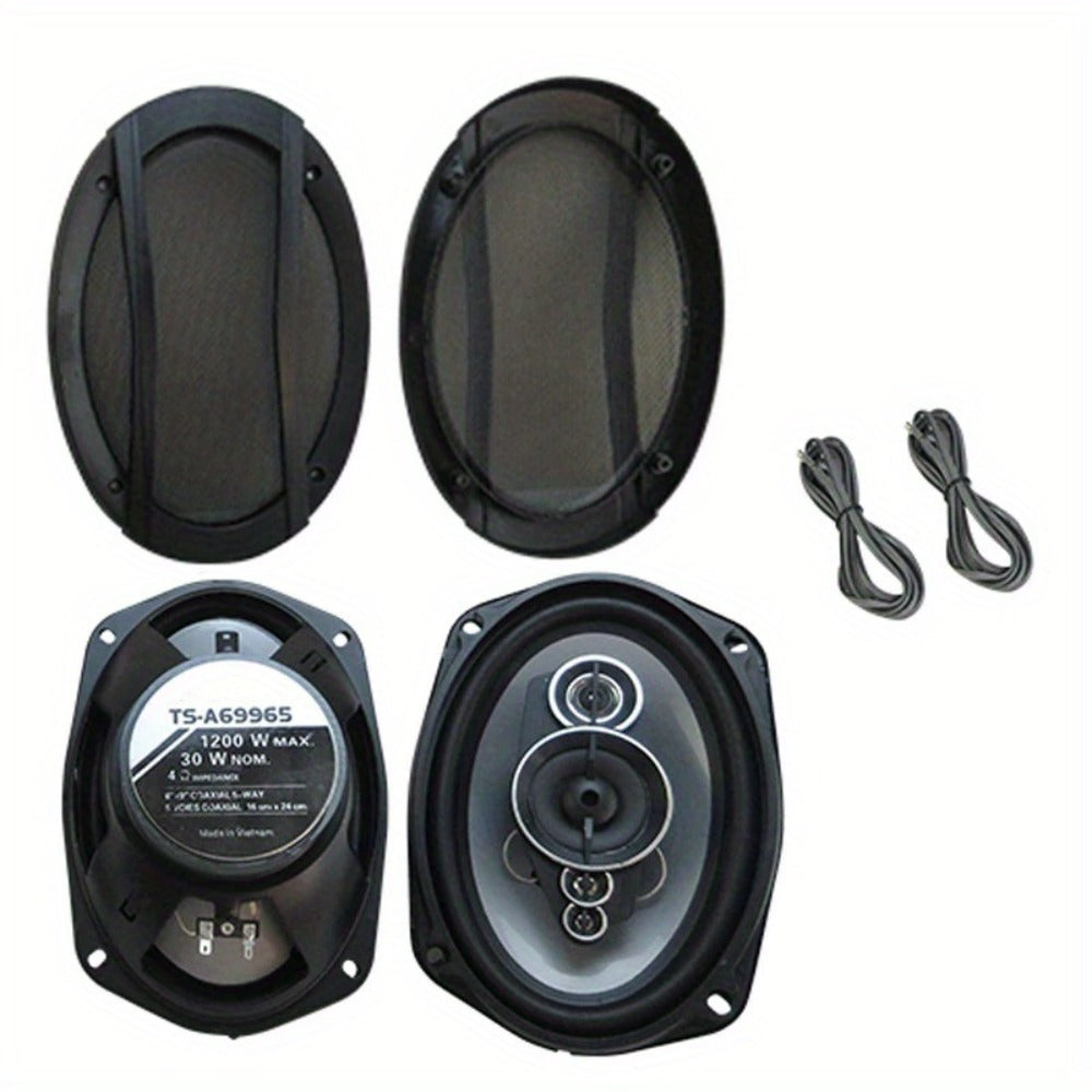 1200W 5-Way Coaxial Car Speakers 6x9 Inch – HiFi Full Range 44Hz-25kHz, 4-Ohm, 89dB Sensitivity, Universal 12V Fit for Car Door Stereo Audio