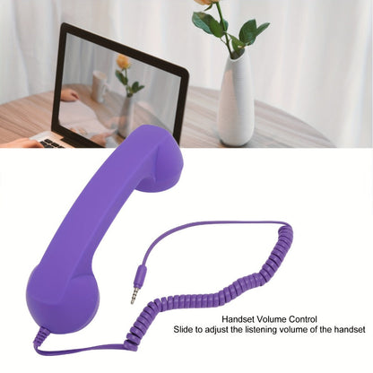 Retro Phone Handset for Smartphone Tablet & Computer, Hands-Free Calling, Volume Control, Clear Sound