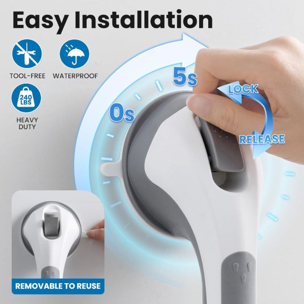 Grab Bar for Shower Suction Cup 12 Inch Bathroom Safety Handle No Drill Removable Shower Grip for Entryways, Bedrooms and Living Spaces