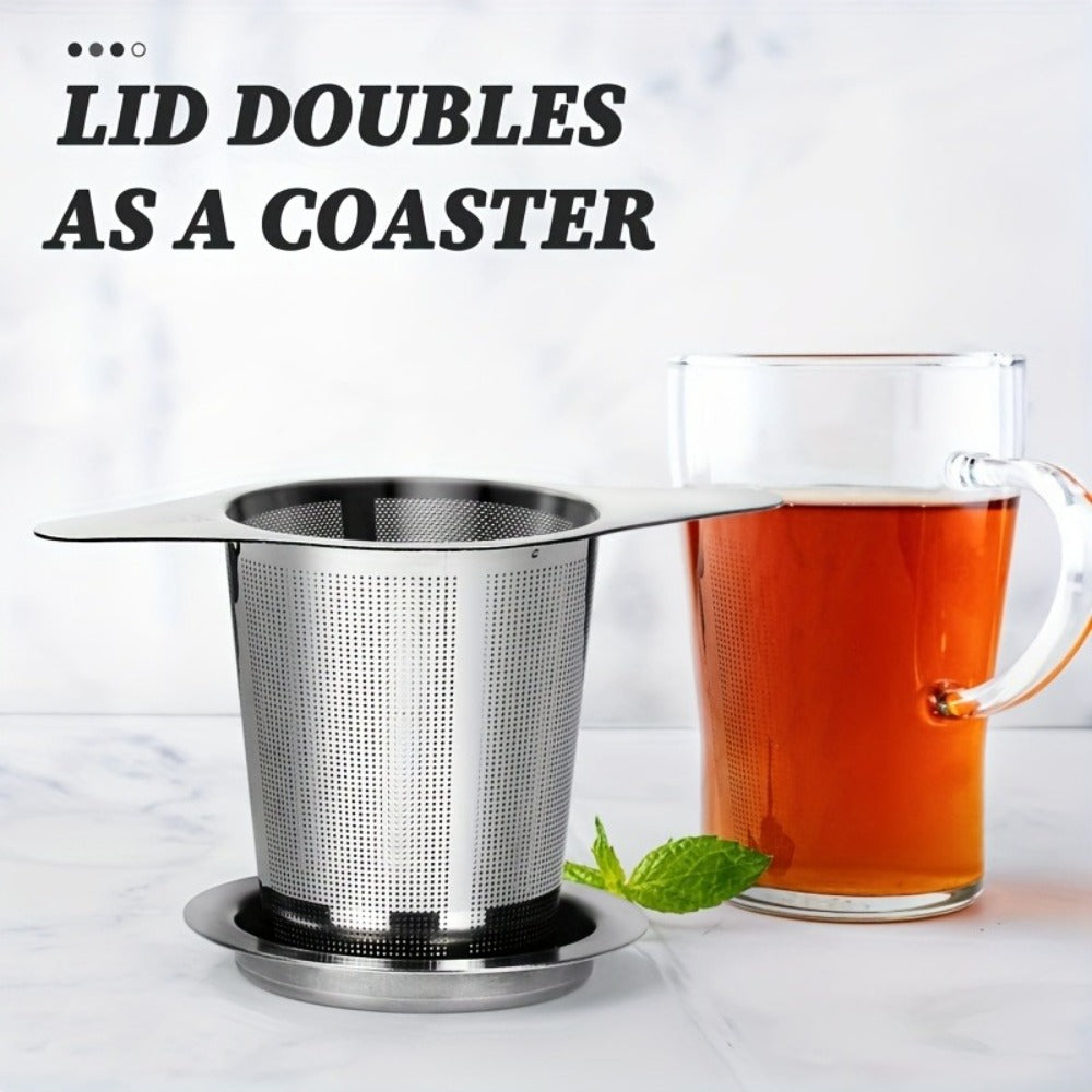 Stainless Steel Tea Strainer Set of 4 with Lid, Fine Mesh Tea Infuser with Dual Handles for Loose Leaf Tea