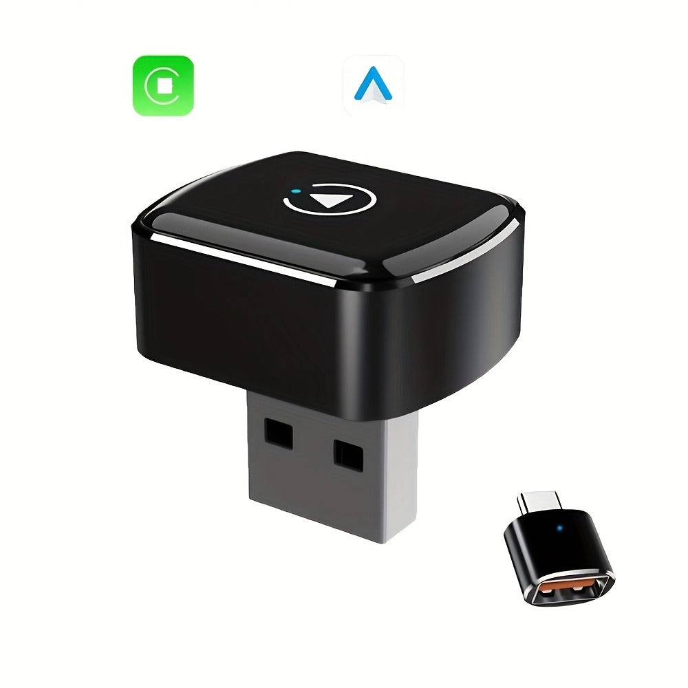 Compact Black M32 USB Adapter for Factory Wired CarPlay and Android Auto Systems with Pictured Connector