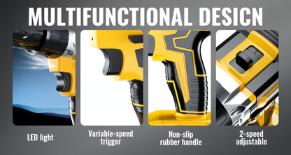 Cordless Impact Drill Set 21V, Electric Power Drill with 2.0Ah Battery, Fast Charger, Screwdriver Bits