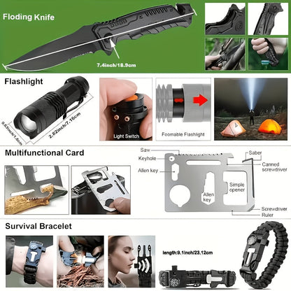 217-Piece Outdoor Tool and First Aid Supply Kit with MOLLE Bag in Nine Color-Labeled Options