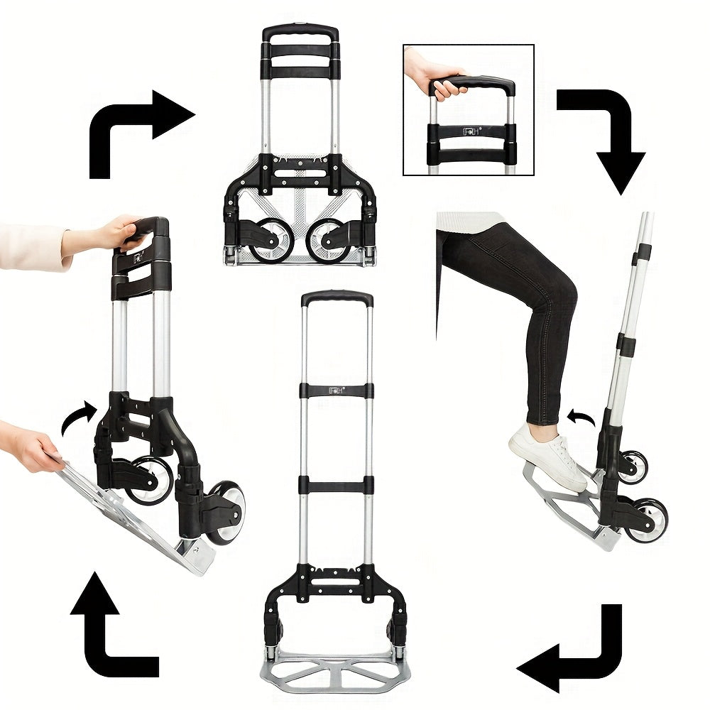 Compact Folding Aluminum Hand Truck with Telescoping Handle, 165 lb Load Label and Four Color Options