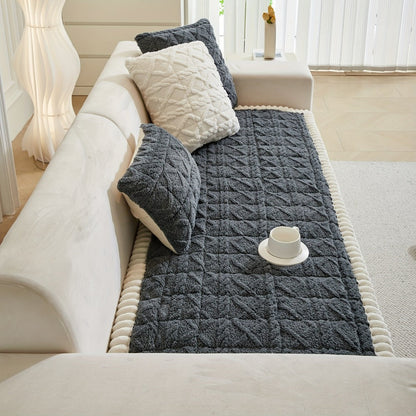 Sofa Cover Bohemian Quilted Shu Velveteen Panels with Ruffles and Design in Five Colors with Model-Specific Size and Color Options