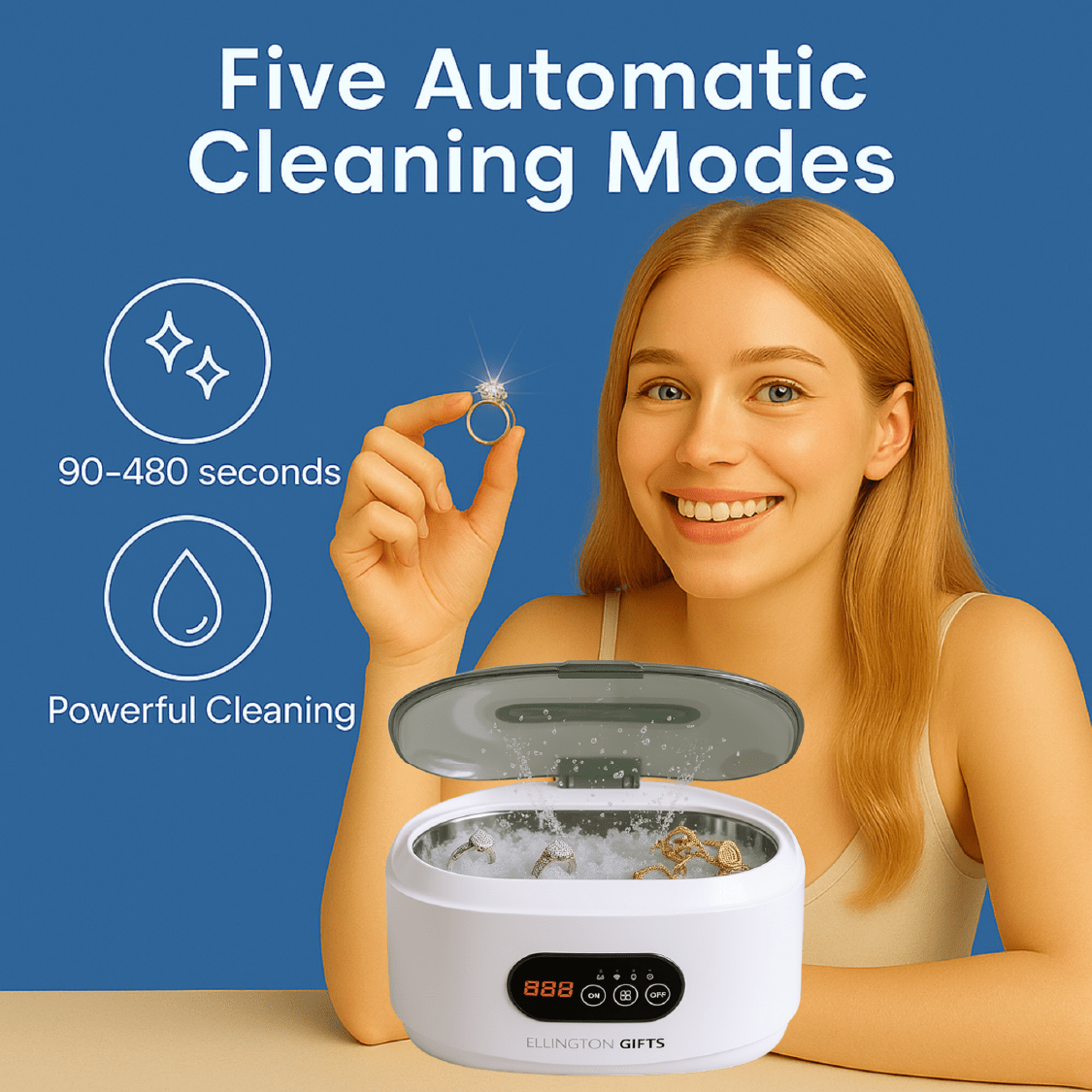 Ultrasonic Cleaner - Jewelry Machine 48000Hz Portable for Glasses Watches Dentures Rings - product detail view 4