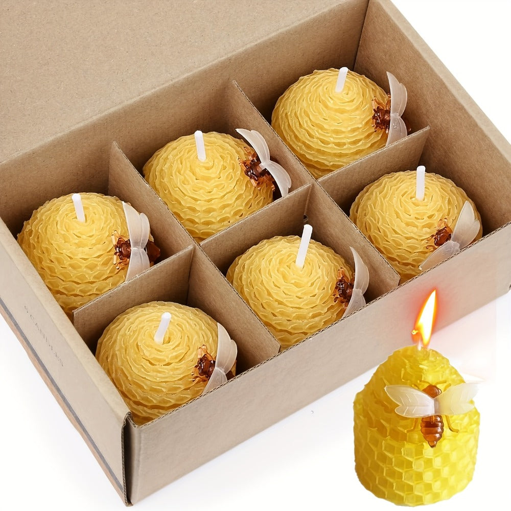 Beeswax Candles Set – Natural Pure Beeswax Votive Candles with Bee Decorations, Handcrafted from Beekeepers