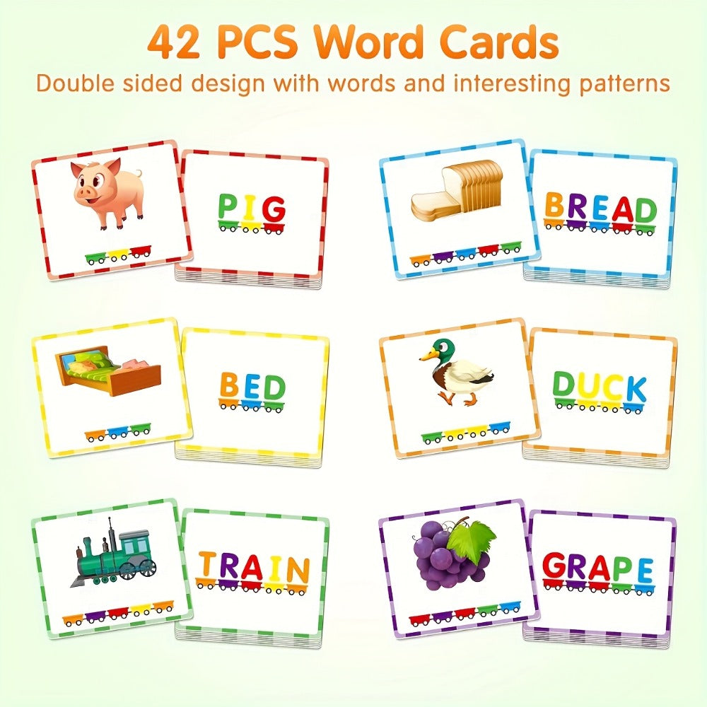 Magnetic Wooden Alphabet Train Set 27PCS ABC Letter Learning Toy with 42 Double-Sided Flash Cards