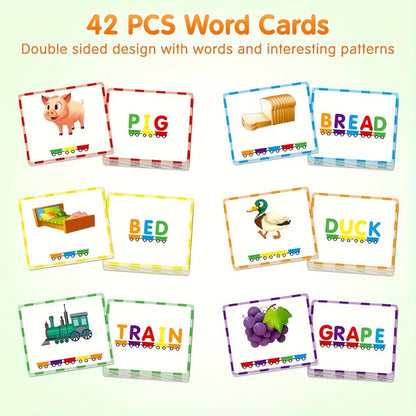 Magnetic Wooden Alphabet Train Set 27PCS ABC Letter Learning Toy with 42 Double-Sided Flash Cards