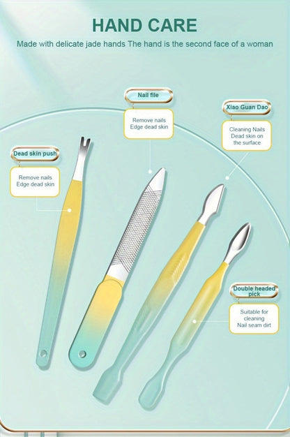 Eighteen-Piece Manicure and Pedicure Kit with Gradient Case, Clippers, Scissors, Files and Pushers