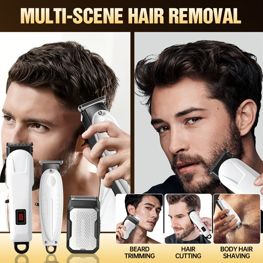 Hair Clippers & Trimmers White One-, Two- or Three-Piece Set with LCD Displays, USB-C Charging and Guide Combs