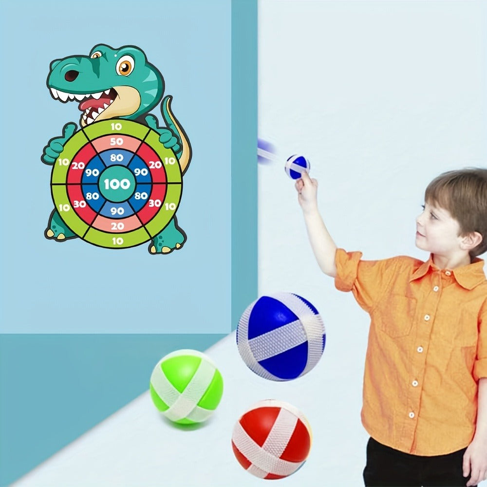 Dinosaur Sticky Target Ball Set with Blue Bow, Multiple Game Modes, Party Favor for Kids, Safe & Durable Fun Toy Gift for Her & Him
