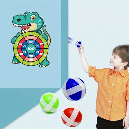 Dinosaur Sticky Target Ball Set with Blue Bow, Multiple Game Modes, Party Favor for Kids, Safe & Durable Fun Toy Gift for Her & Him